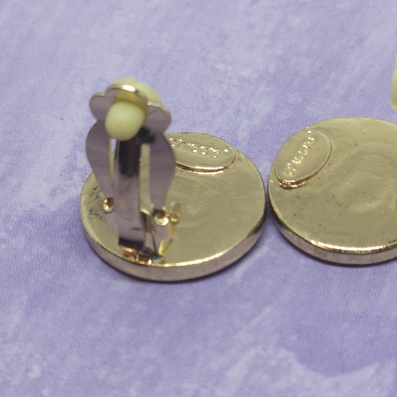 Chico's Circular Clip-On Earrings Gold Tone & Abalone - Picture 6 of 7